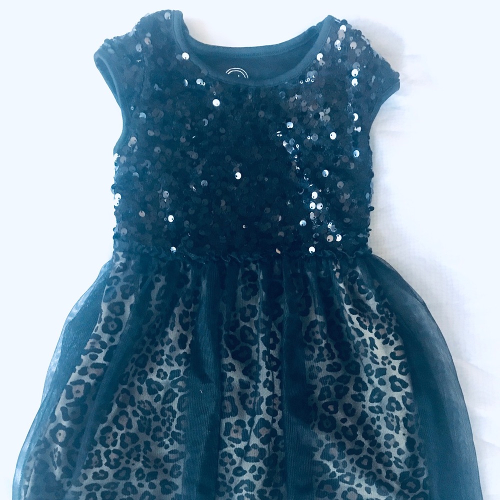 Girls black cheetah sparkly dress. Size 4/5.